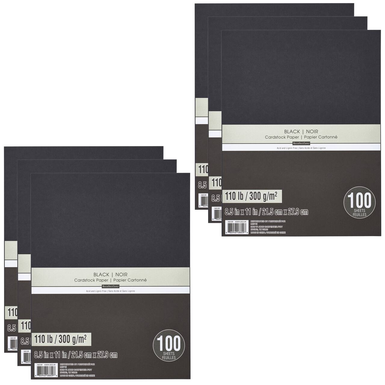 6 Packs: 100 ct. (600 total) Black Heavyweight 8.5" x 11" Cardstock Paper by Recollections™